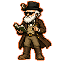 Charles Darwin en pixel art, con levita y libreta de notas